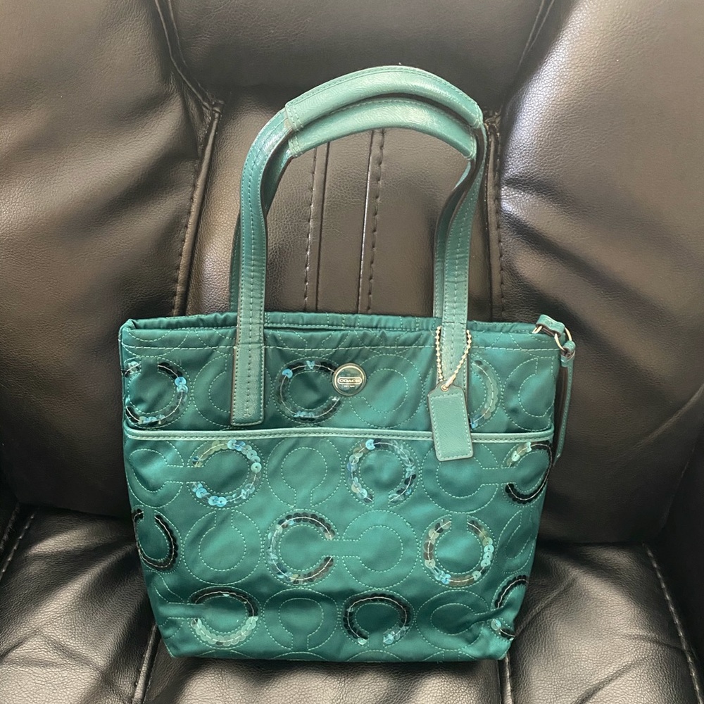 COACH Signature Sequin Satin Tote